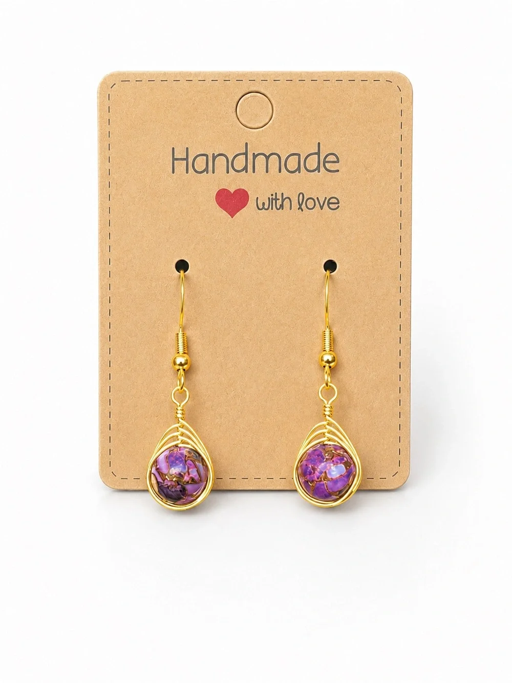 Purple Impression Jasper Wire Wrapped Earrings